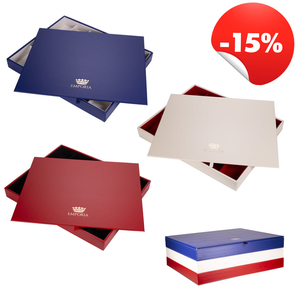 3 darab Emporia Egymásra rakható Bársony Ékszertartó Doboz fedéllel, kék, vörös, bézs - 15% kedvezménnyel 1 