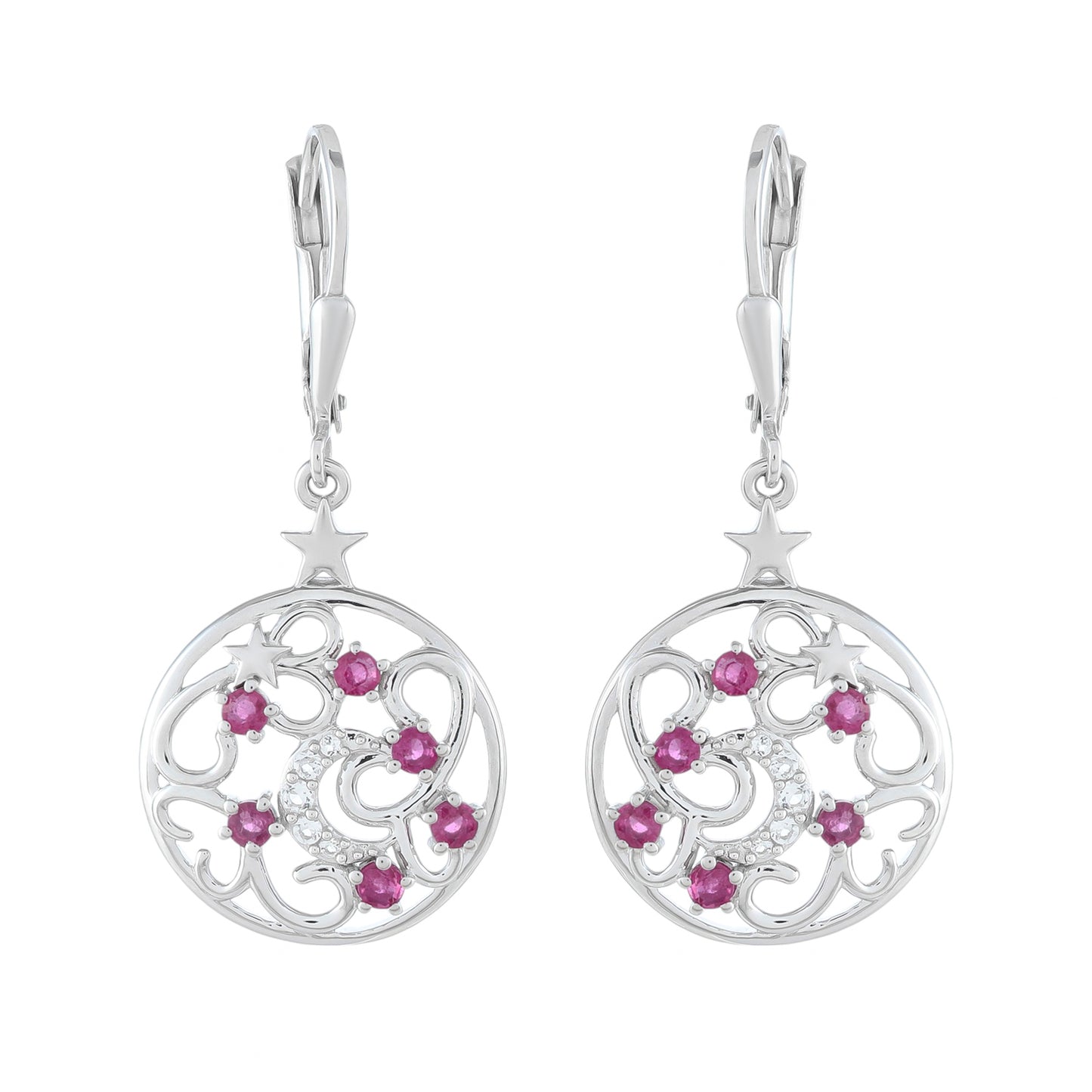 Ezüst Fülbevaló Thai Rubinnal és Fehér Topázzal
