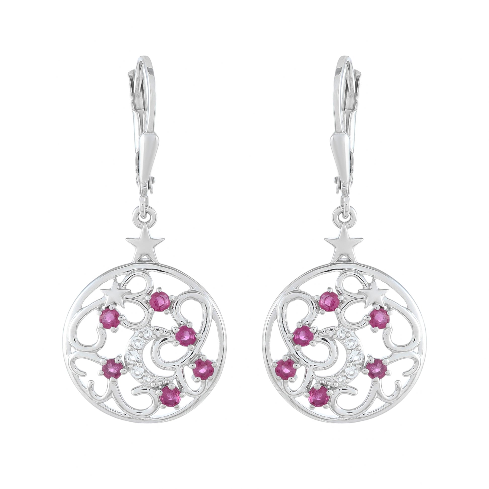 Ezüst Fülbevaló Thai Rubinnal és Fehér Topázzal 1 