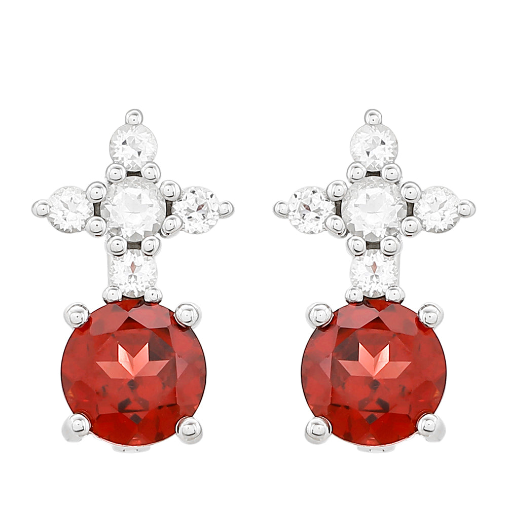 Ezüst Fülbevaló Gránáttal és Fehér Topázzal