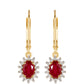 Arannyal Bevont Ezüst Fülbevaló Thai Rubinnal és Fehér Topázzal