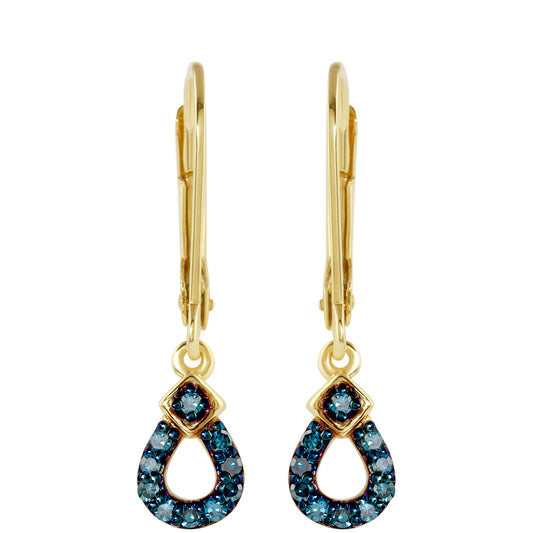 Arannyal Bevont Ezüst Fülbevaló Kék Gyémánttal