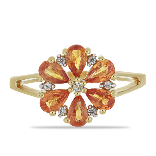 Arany Gyűrű Ceyloni Narancs Zafírral és Természetes Fehér Cirkónnal