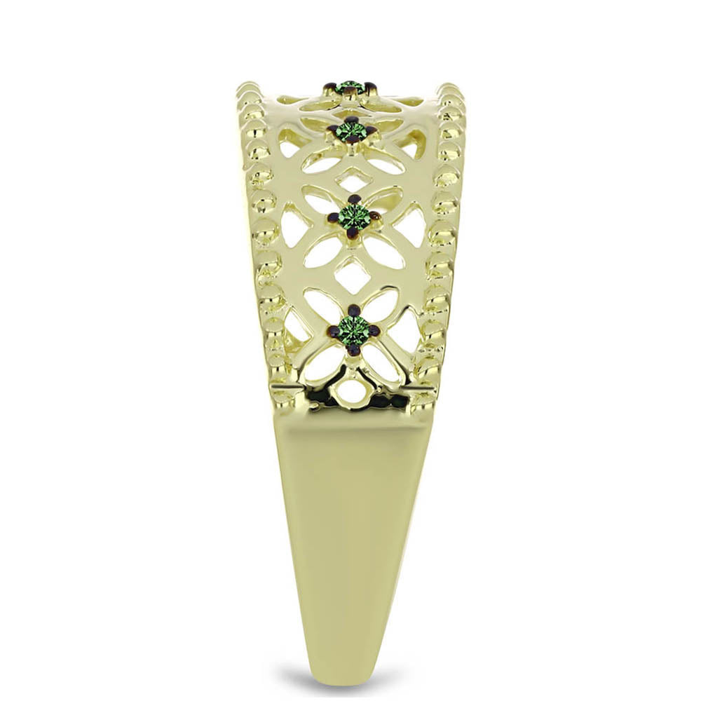 Arannyal Bevont Ezüst Gyűrű Zöld Gyémánttal 4 