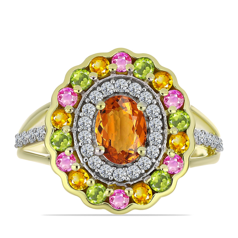 Arannyal Bevont Ezüst Gyűrű Csakra Tourmalinnal és Fehér Topázzal