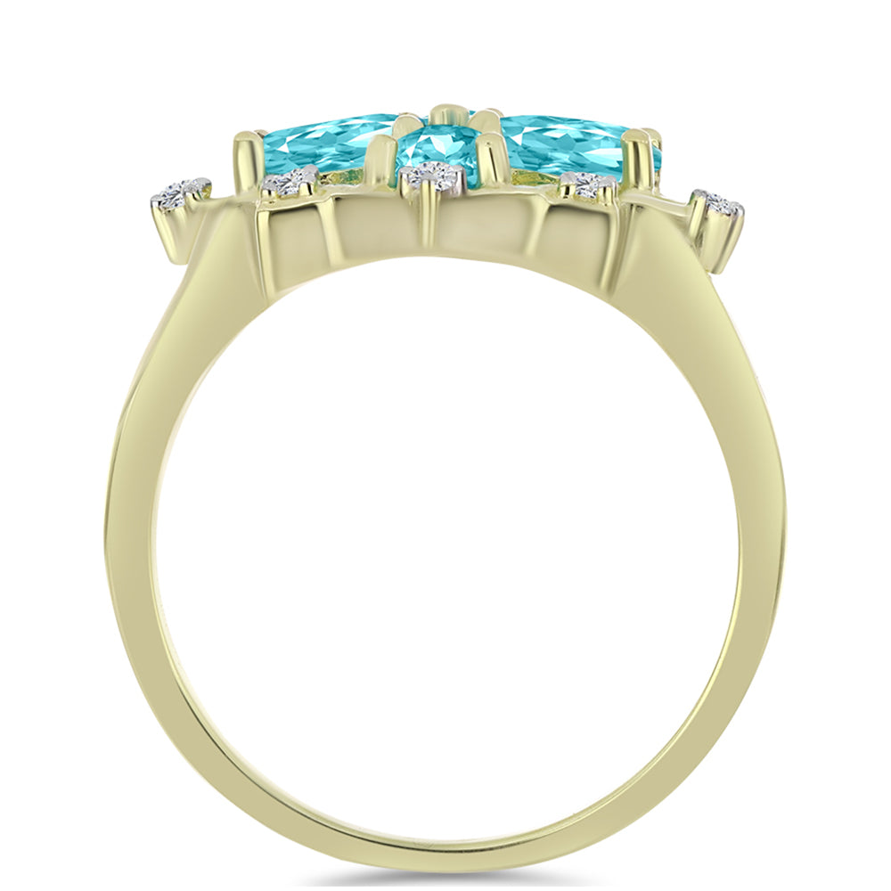 Arannyal Bevont Ezüst Gyűrű Paraiba Kvarccal és Fehér Topázzal
