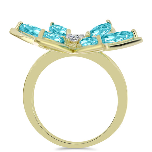 Arannyal Bevont Ezüst Gyűrű Paraiba Kvarccal és Fehér Topázzal