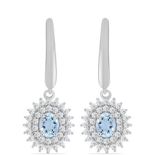 Ezüst Fülbevaló Embu Megyei Aquamarinnal és Fehér Topázzal