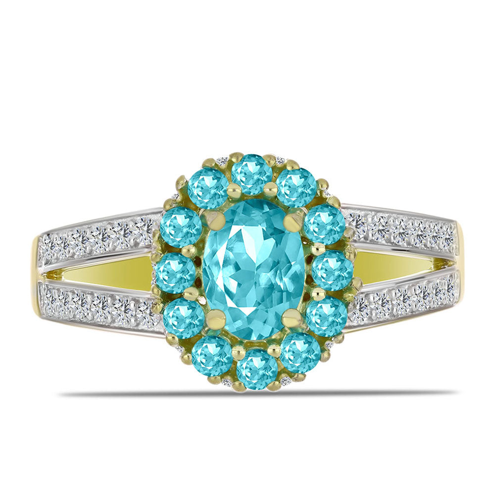 Arannyal Bevont Ezüst Gyűrű Paraiba Kvarccal és Fehér Topázzal 1 