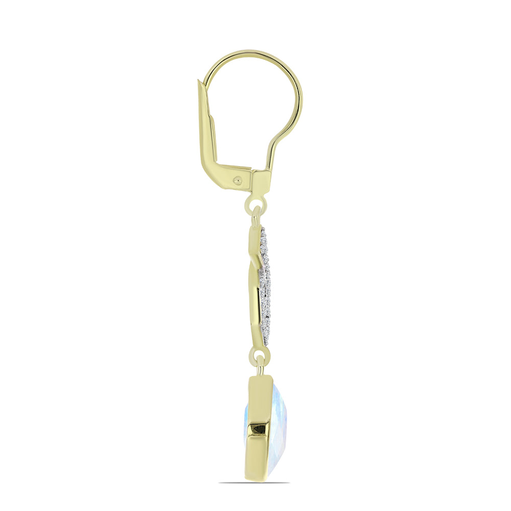 Arannyal Bevont Ezüst Fülbevaló Szivárvány Holdkővel és Fehér Topázzal 2 