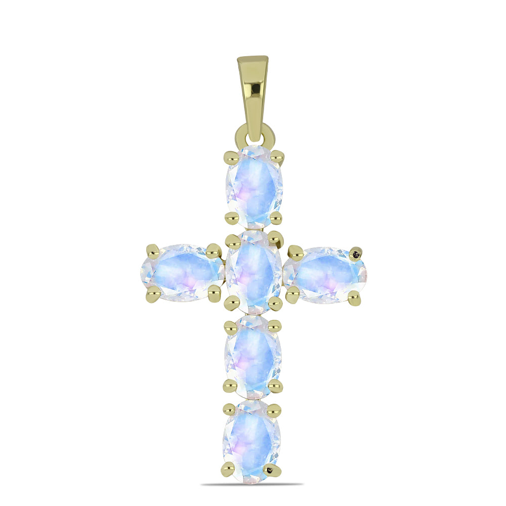 Kereszt Arannyal Bevont Ezüst Medál Szivárvány Holdkővel