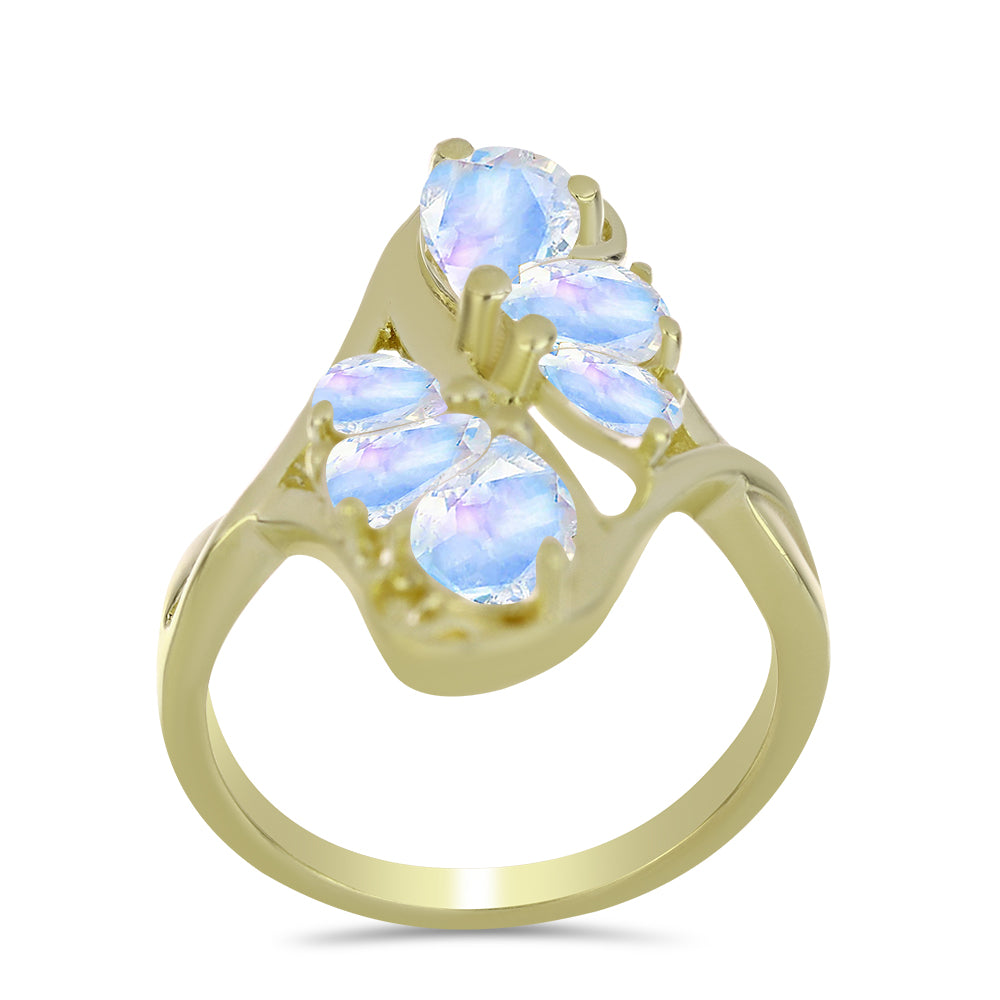 Arannyal Bevont Ezüst Gyűrű Szivárvány Holdkővel