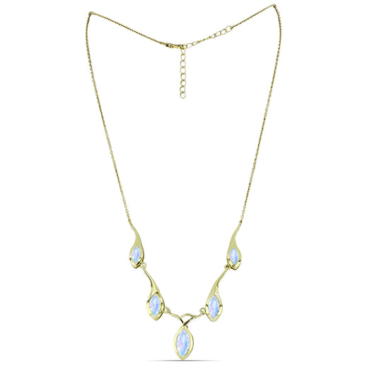 Arannyal Bevont Ezüst Nyaklánc Szivárvány Holdkővel