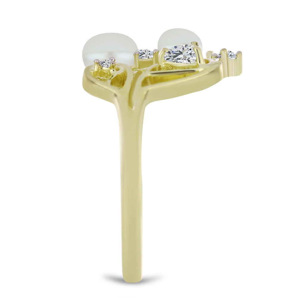 Arannyal Bevont Ezüst Gyűrű Fehér Édesvízi Kagylógyönggyel és Fehér Topázzal