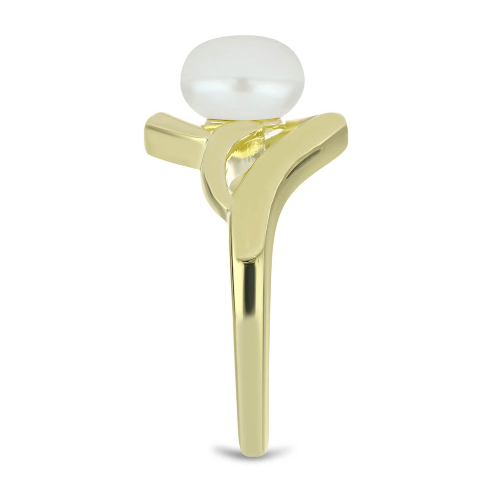 Arannyal Bevont Ezüst Gyűrű Fehér Édesvízi Kagylógyönggyel és Fehér Topázzal 4 