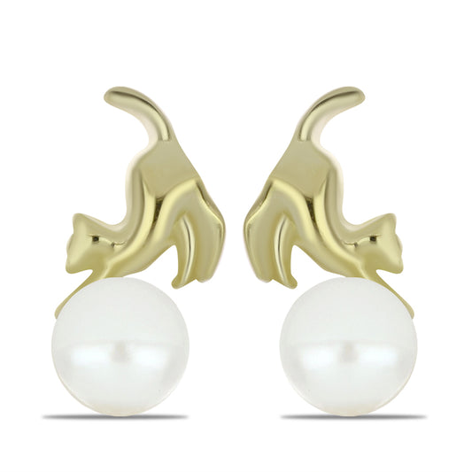 Arannyal Bevont Ezüst Fülbevaló Fehér Édesvízi Kagylógyönggyel