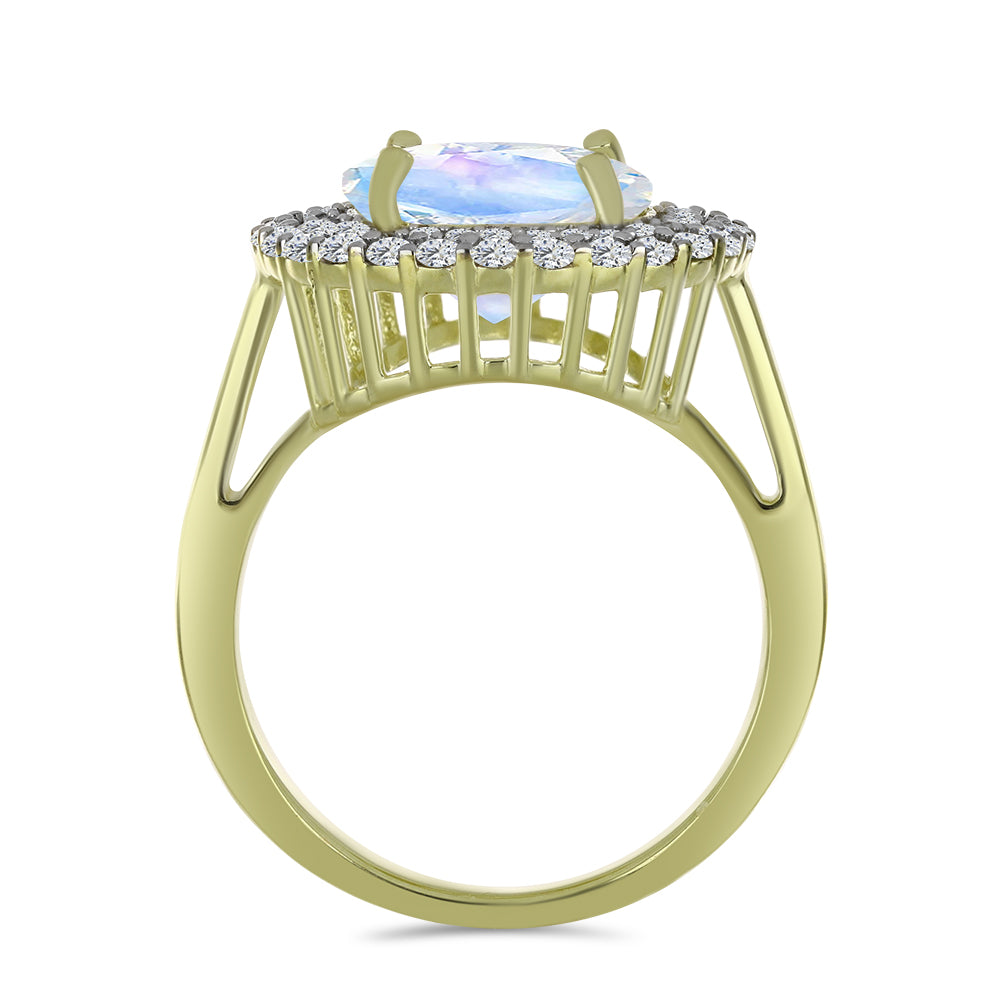 Arannyal Bevont Ezüst Gyűrű Szivárvány Holdkővel és Aquamarinnal