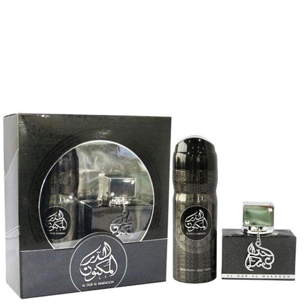 100 ml Eau de Parfum Al Dur Al Maknoon + 200 ml Deo Ajándékkészlet Keleti Virágos Gyümölcsillat Férfiaknak 1 100 ml Eau de Parfum Al Dur Al Maknoon + 200 ml Deo Ajándékkészlet Keleti Virágos Gyümölcsillat Férfiaknak - Ékszer Galéria