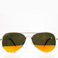 Emporia Italy - Pilóta Napszemüveg "NAPSUGÁR", polarizált UV szűrős napszemüveg tokkal és tisztítókendővel, narancssárgás lencsék, arany színű keret
