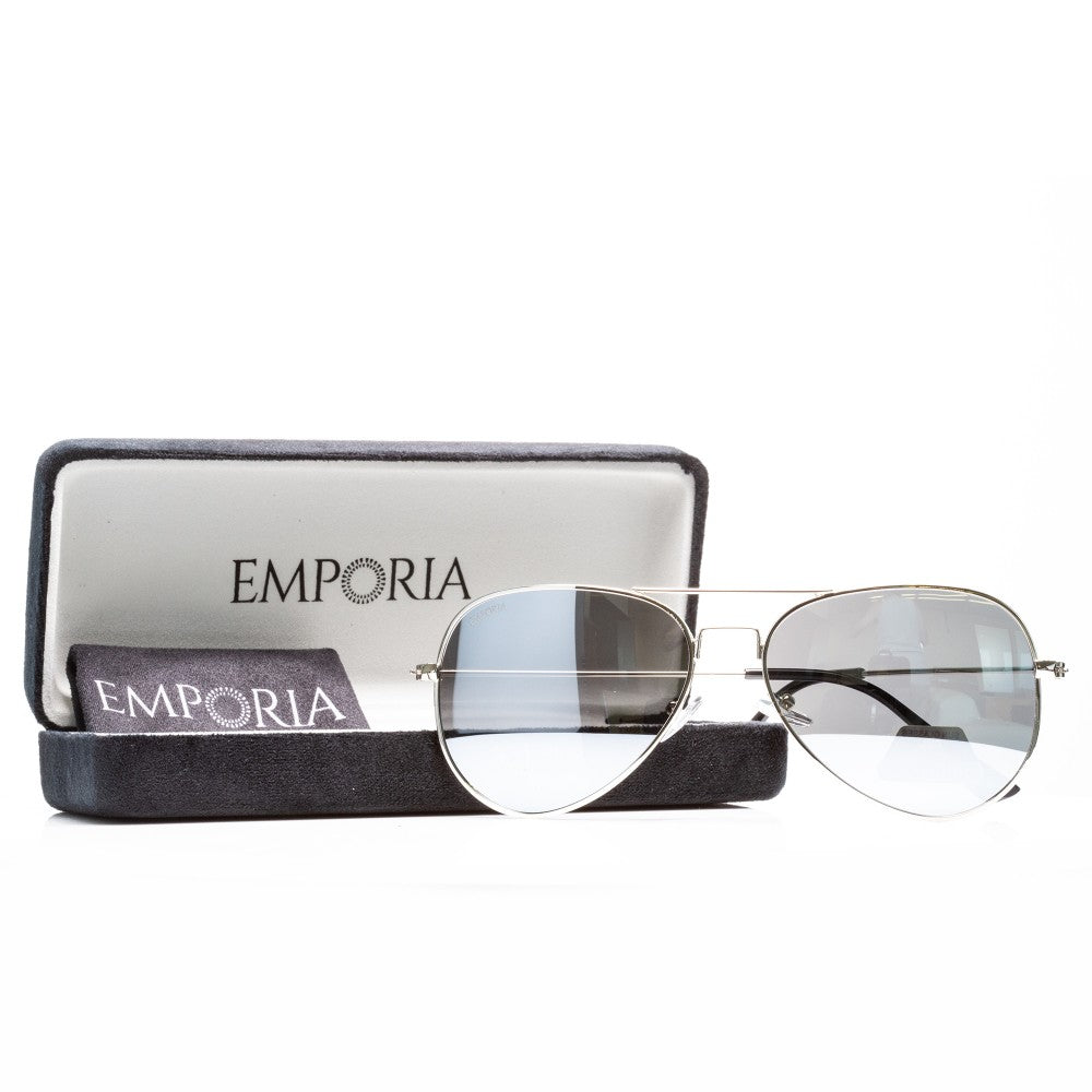 Emporia Italy - Pilóta Napszemüveg "KRISTÁLY", polarizált UV szűrős napszemüveg tokkal és tisztítókendővel, króm-ezüst színű lencsék, ezüst színű keret 1 