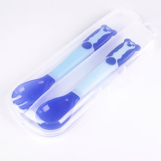 Hőérzékelős babakanál és villa készlet, hajlítható, BPA mentes, színe: kék