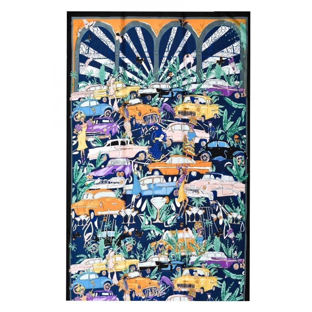 100% Valódi Selyemkendő, 90 cm x 180 cm, Trópusi Farsangi Utcai Parti Mintával - Ékszer Galéria