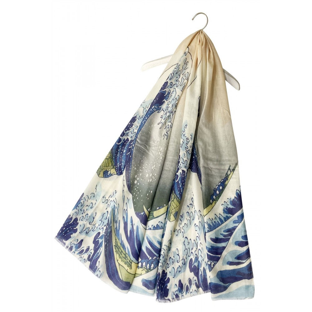 Pamut Sál-Kendő, 70 cm x 180 cm, Hokusai's - Great Wave Frayed 2 
