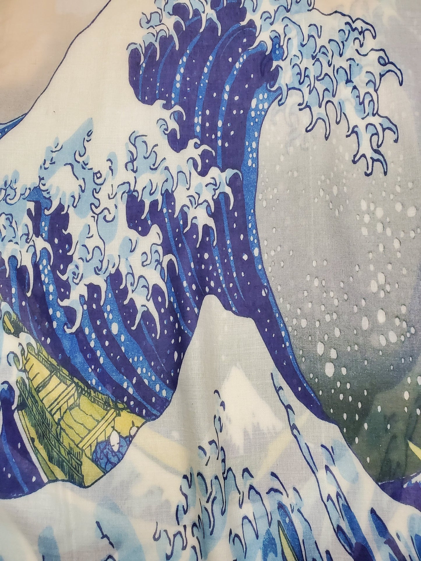 Pamut Sál-Kendő, 70 cm x 180 cm, Hokusai's - Great Wave Frayed