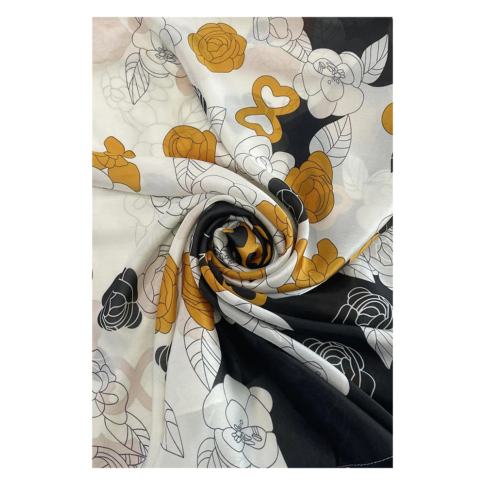 Retro virágmintás, narancssárga színű, 100% selyemsál, 90x180 cm 1 