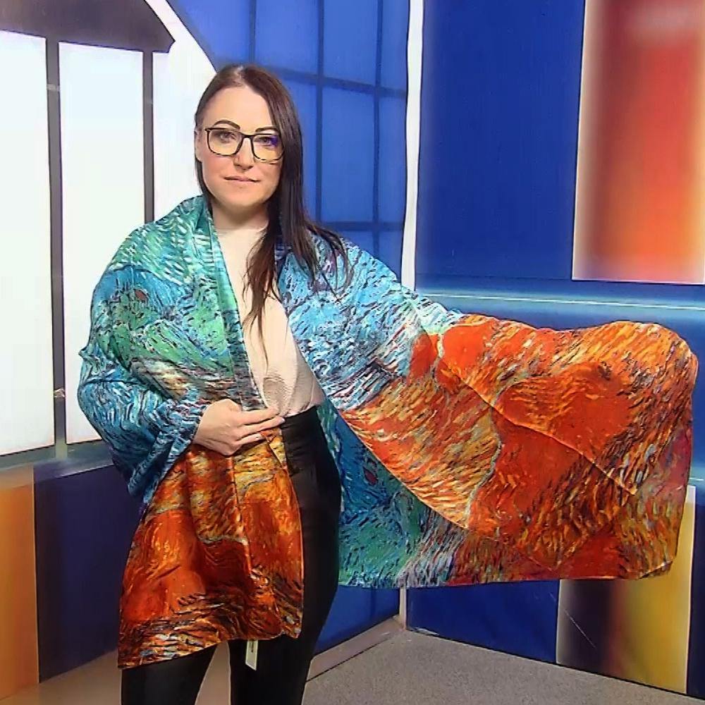 100% Valódi Selyem Sál-Kendő, 90 cm x 180 cm, Naplemente mintás 2 100% Valódi Selyem Sál-Kendő, 90 cm x 180 cm, Naplemente mintás - Ékszer Galéria