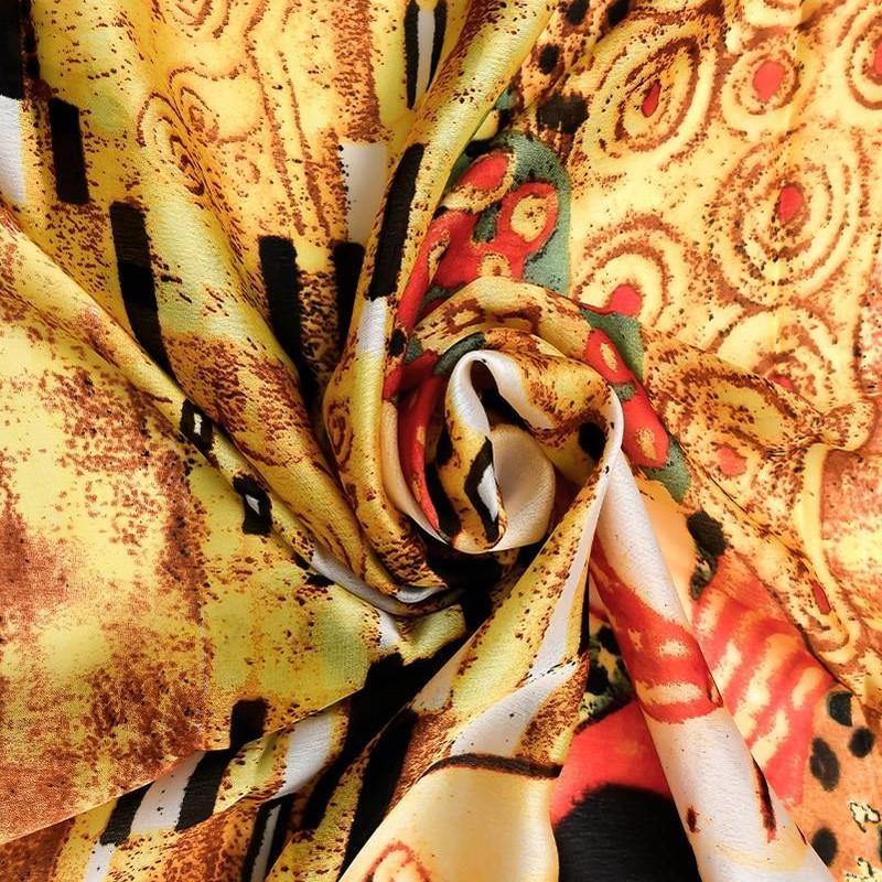 100% Selyem Sál, 90 cm x 180 cm, Klimt - A Csók 8 100% Valódi Selyem Sál-Kendő, 90 cm x 180 cm, Klimt - The Kiss festmény mintás - Ékszer Galéria