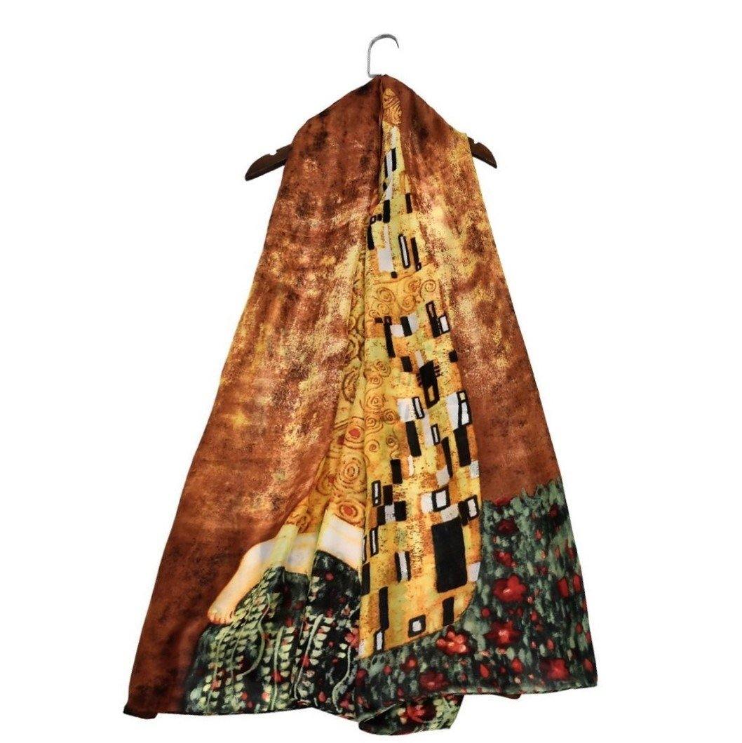 100% Selyem Sál, 90 cm x 180 cm, Klimt - A Csók 1 100% Valódi Selyem Sál-Kendő, 90 cm x 180 cm, Klimt - The Kiss festmény mintás - Ékszer Galéria