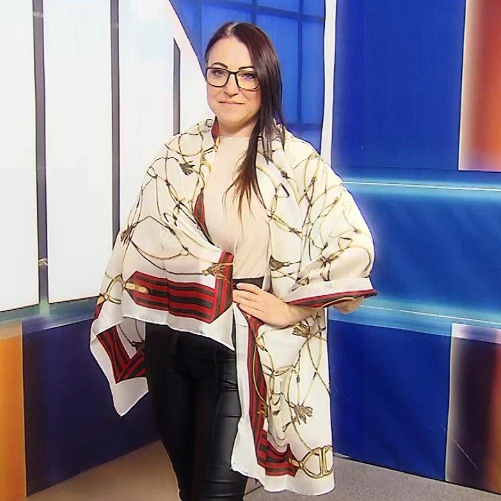 Lánc és csat mintázatú, krém színű, 100% selyemsál, 90x180cm 3 100% Valódi Selyem Sál-Kendő, 90 cm x 180 cm, Arany Lánc Mintás, Krém - Ékszer Galéria