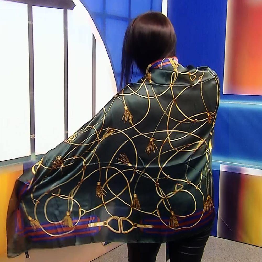 100% Valódi Selyem Sál-Kendő, 90 cm x 180 cm, Arany Lánc Mintás, Zöld 4 100% Valódi Selyem Sál-Kendő, 90 cm x 180 cm, Arany Lánc Mintás, Zöld - Ékszer Galéria