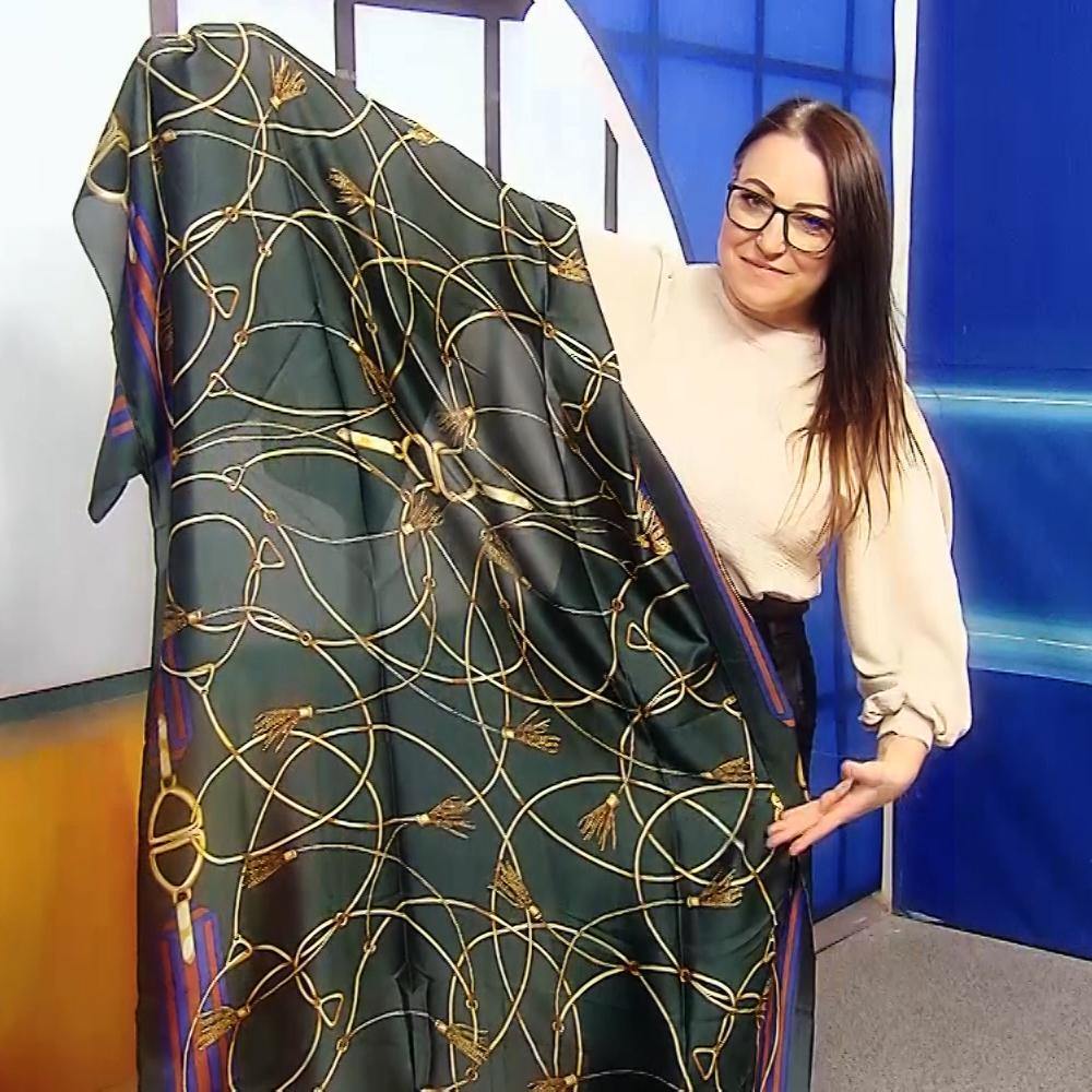 100% Valódi Selyem Sál-Kendő, 90 cm x 180 cm, Arany Lánc Mintás, Zöld 3 100% Valódi Selyem Sál-Kendő, 90 cm x 180 cm, Arany Lánc Mintás, Zöld - Ékszer Galéria
