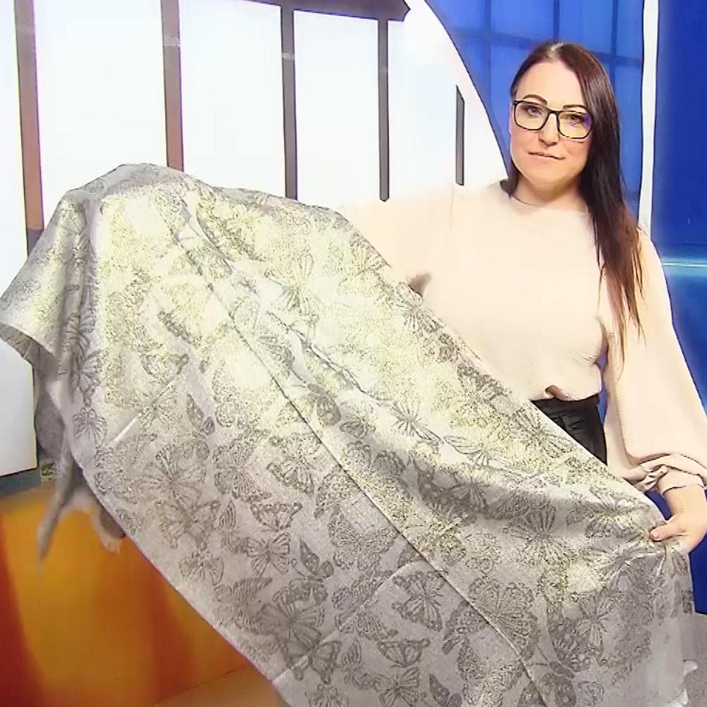 Pillangó Mintás Sál-Kendő, Fényes Fekete, 70 cm x 180 cm 3 