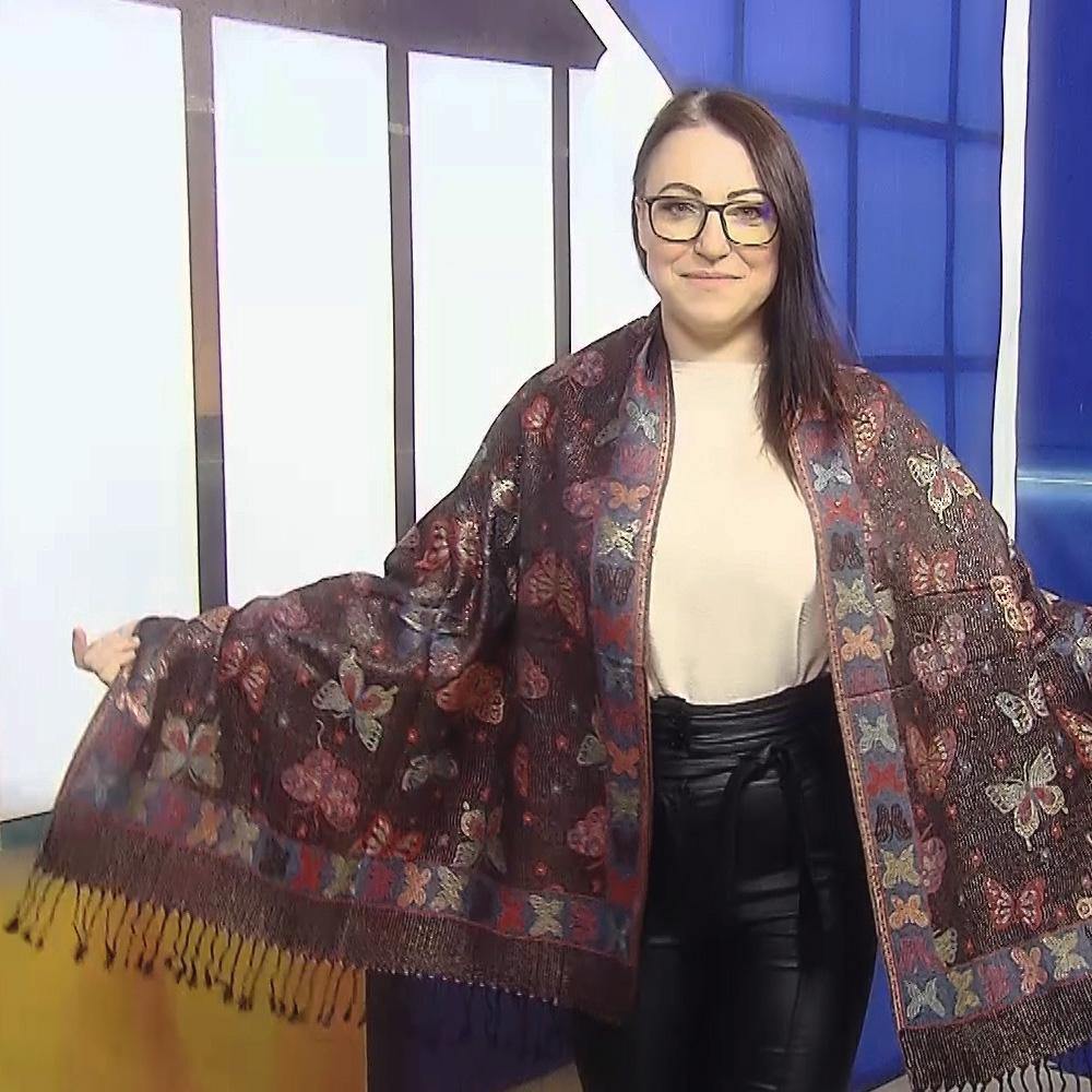 100% Valódi Pashmina Kasmír Sál-Kendő, 70 cm x 170 cm, Pillangó Mintás, Fényes Fekete 2 100% Valódi Pashmina Kasmír Sál-Kendő, 70 cm x 170 cm, Pillangó Mintás, Fényes Fekete - Ékszer Galéria