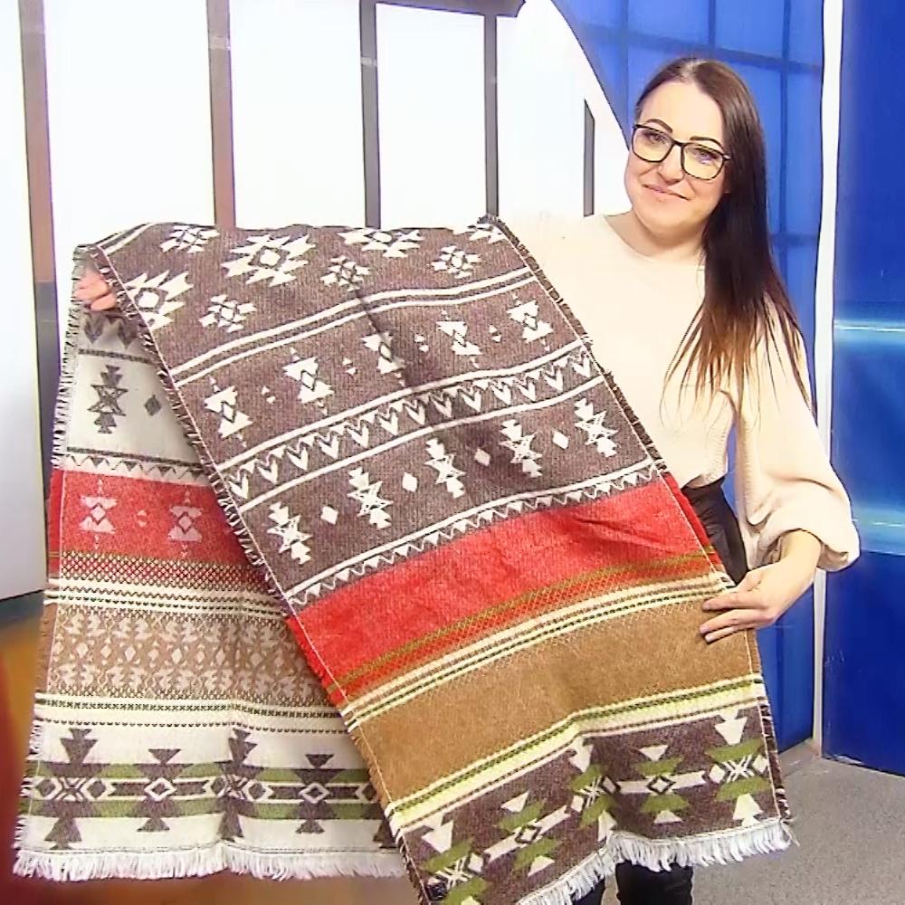 Gyapjú Sál-Kendő, 190 cm x 53 cm, Azték Mintás, Krém és Barna 2 