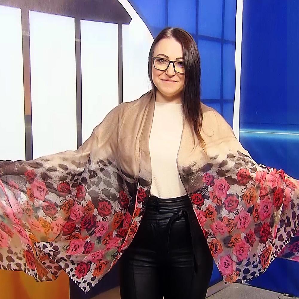Rózsa és Leopárd Mintás, Barna Sál-Kendő, 90 cm x 180 cm 1 