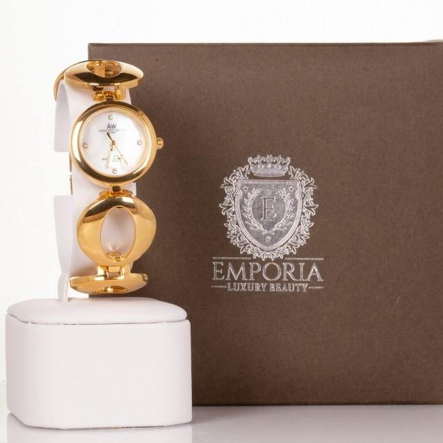 AW arany színű női óra végtelen szimbólomú szíjjal és 4 kvrackristállyal - Ékszer Galéria