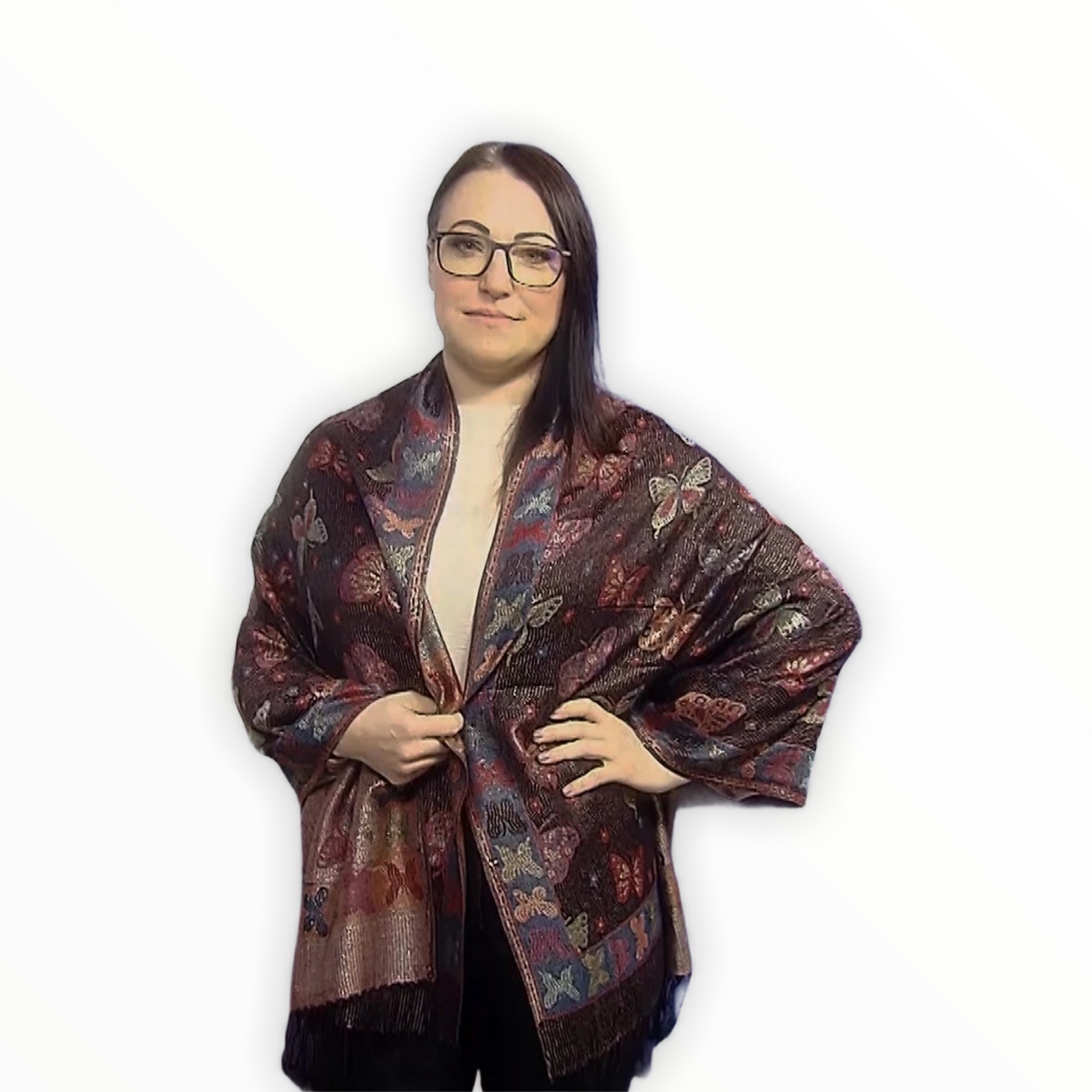 100% Valódi Pashmina Kasmír Sál-Kendő, 70 cm x 170 cm, Pillangó Mintás, Fényes Fekete 1 100% Valódi Pashmina Kasmír Sál-Kendő, 70 cm x 170 cm, Pillangó Mintás, Fényes Fekete - Ékszer Galéria