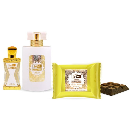 50 ml Eau de Parfum + 20ml Parfum Olaj + 40g Bakhoor Makh Mikh AJÁNDÉK CSOMAG Orientális-Virágos Illat Férfiaknak és Nőknek