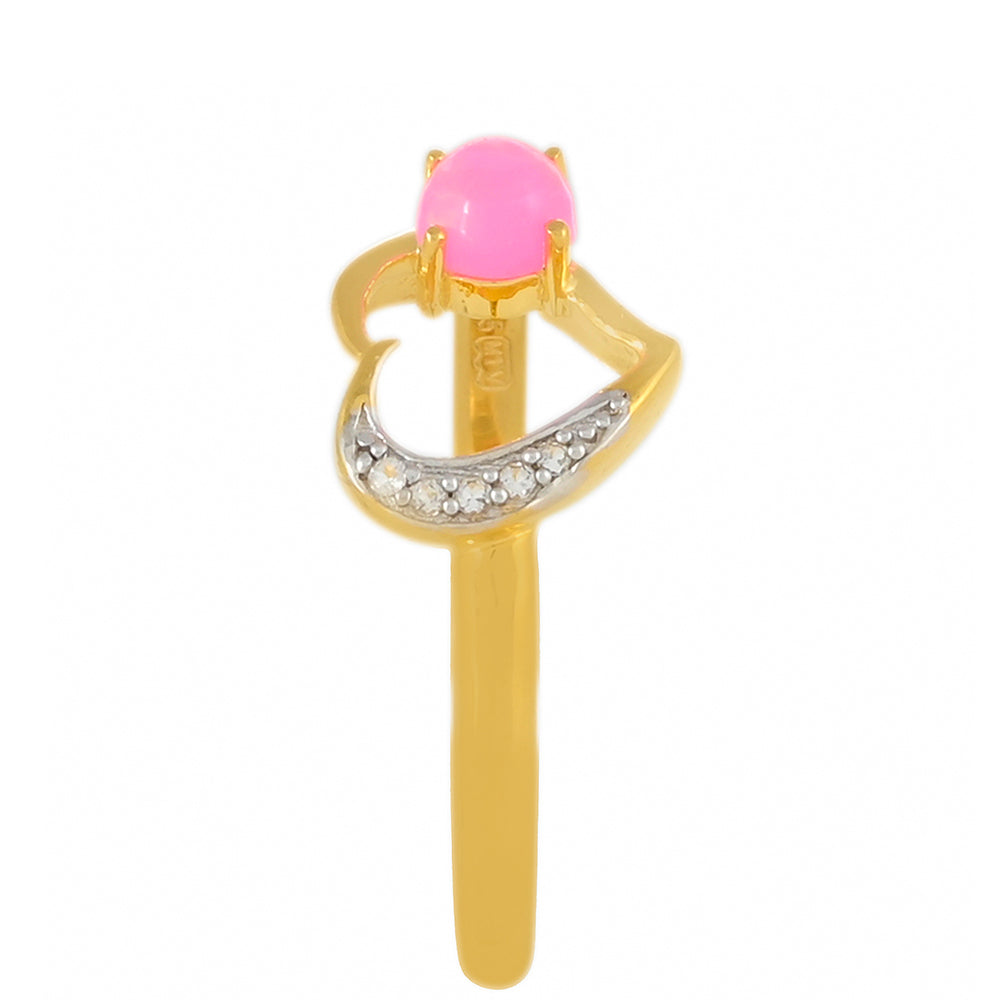 Arannyal Bevont Ezüst Gyűrű Etiópiai Neon Pink Opállal és Fehér Topázzal 3 