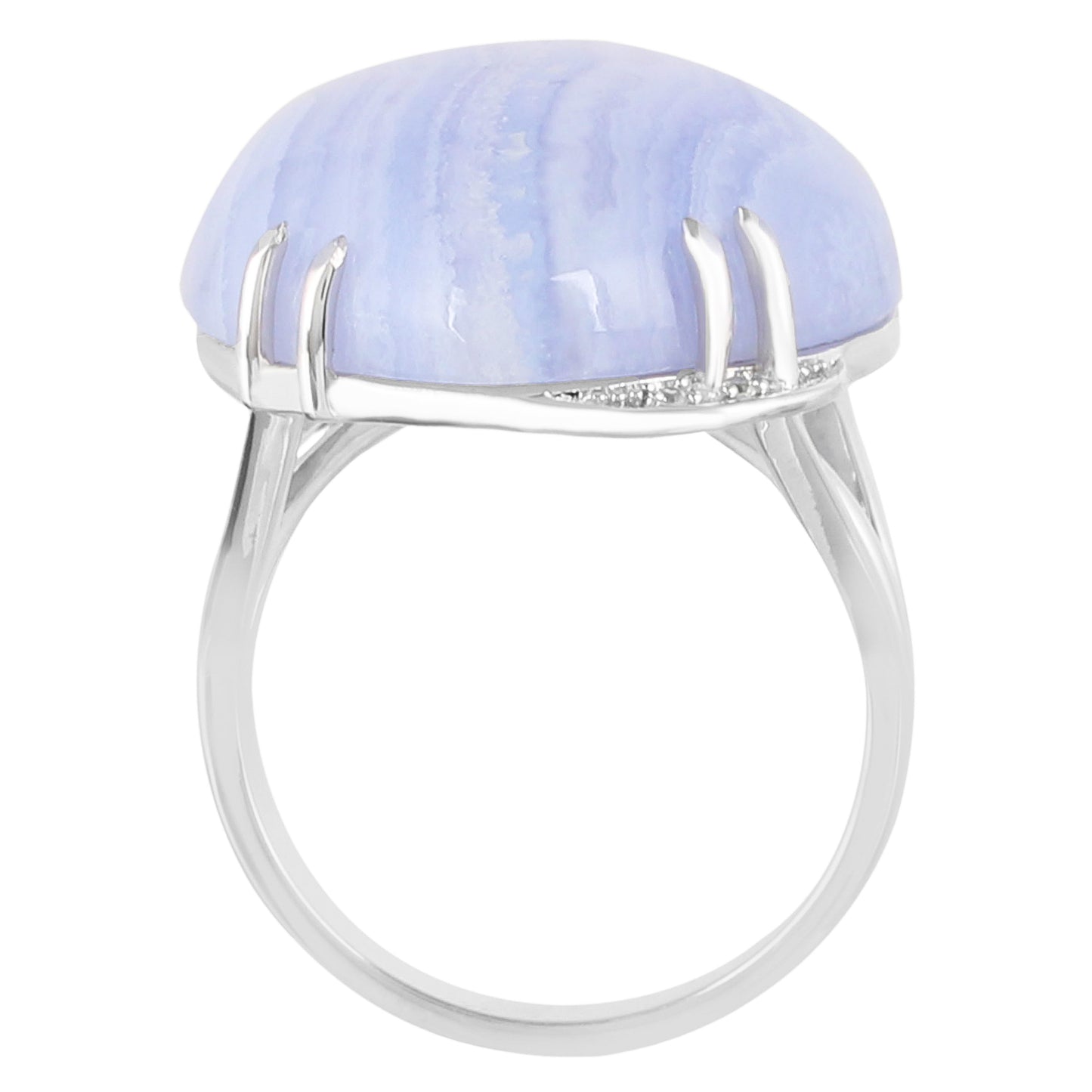 Ezüst Gyűrű Kék Csipke Acháttal és Természetes Cirkónnal