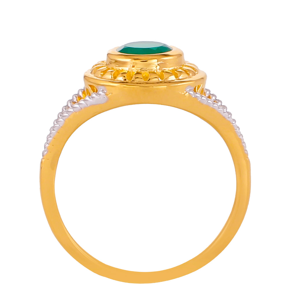 Arannyal Bevont Ezüst Gyűrű Zöld Onyxszal