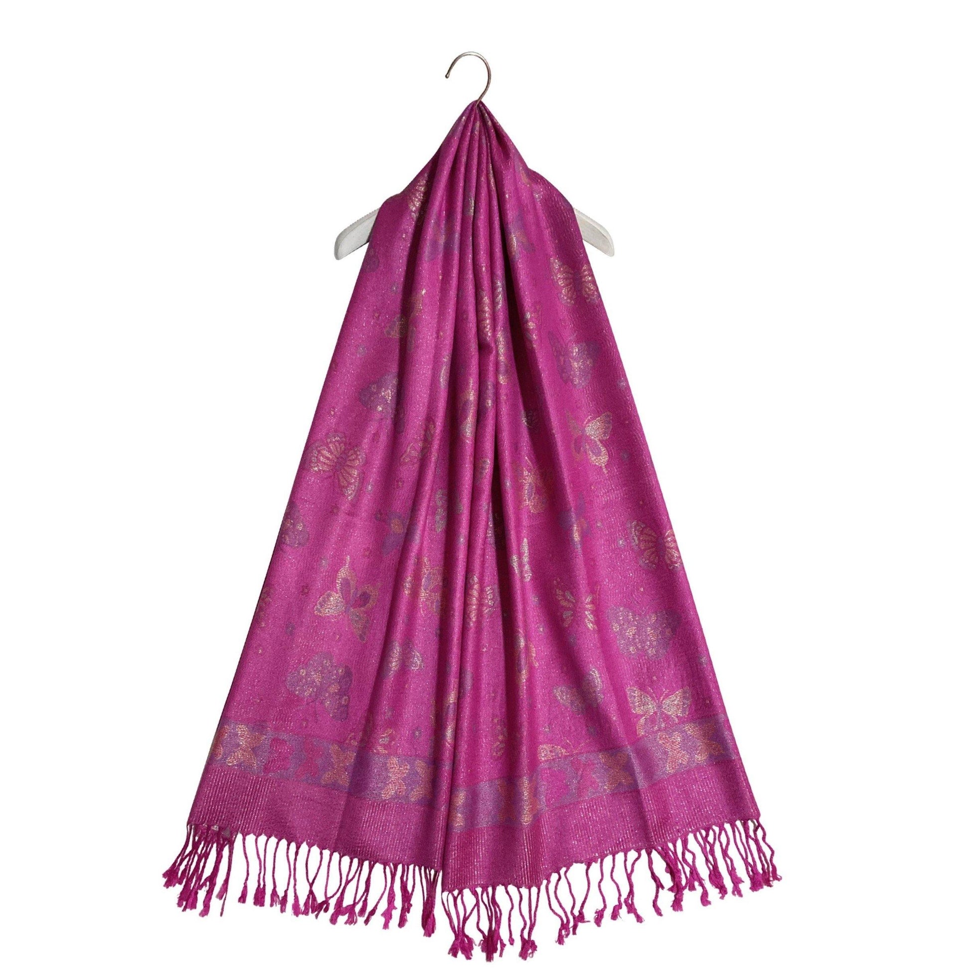 100% Valódi Pashmina Kasmír Sál-Kendő, 70 cm x 170 cm, Pillangó Mintás, Fényes Fukszia Rózsaszín 2 100% Valódi Pashmina Kasmír Sál-Kendő, 70 cm x 170 cm, Pillangó Mintás, Fényes Fukszia Rózsaszín - Ékszer Galéria