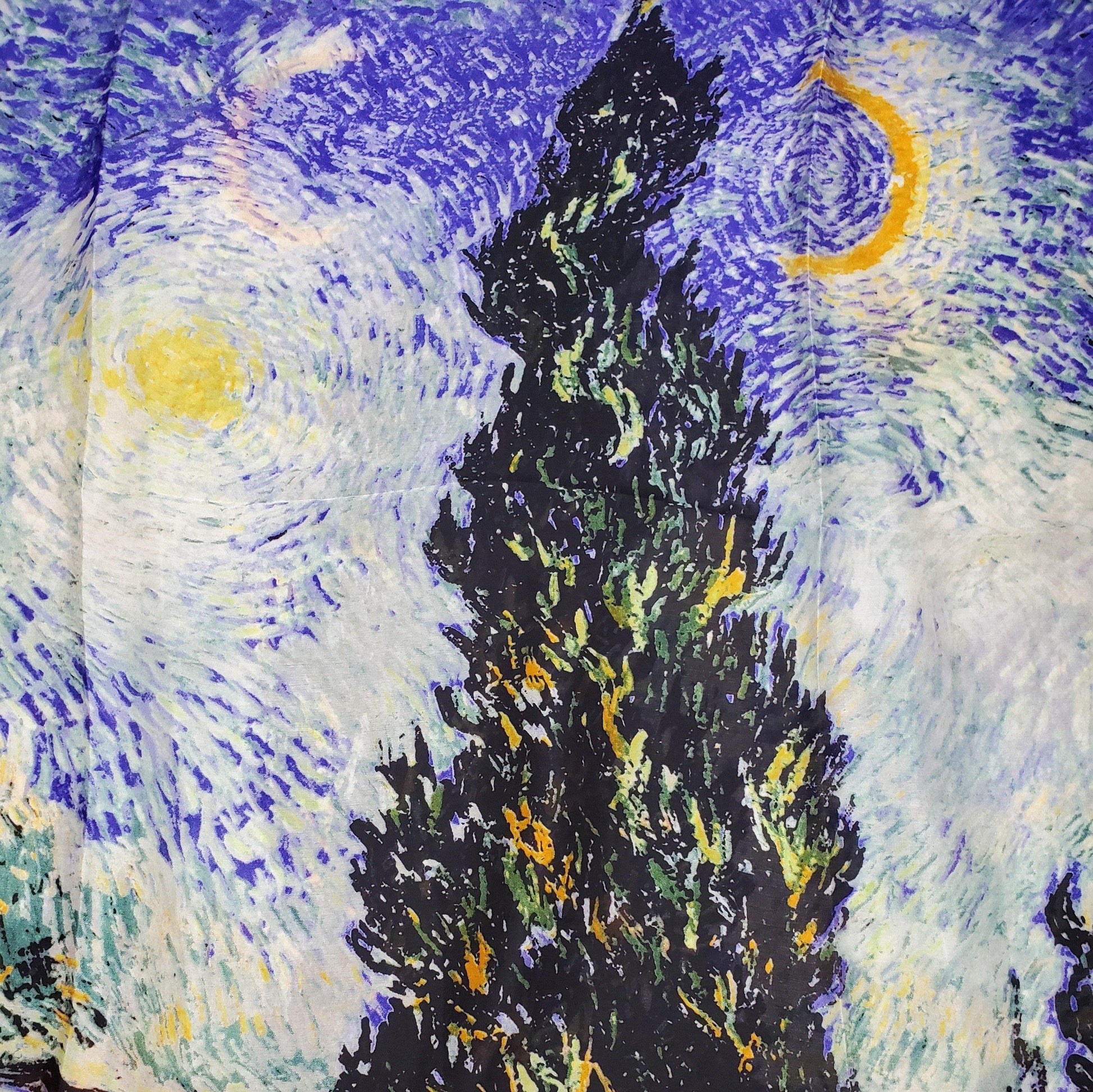 100%  Valódi Selyem Sál-Kendő, 90 cm x 180 cm, Van Gogh - Cypress and Star - Ékszer Galéria