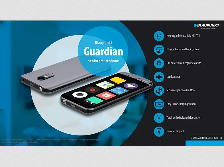 Blaupunkt Guardian Kártyafüggetlen Ergonómikus Okostelefon Segélyhívó funkcióval 9 