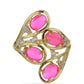 Arannyal Bevont Ezüst Gyűrű Pink Opállal és Fehér Topázzal
