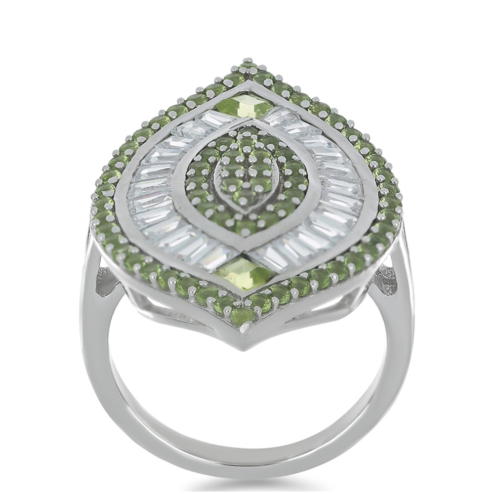 Ezüst Gyűrű Changbai Peridottal és Fehér Cirkónnal